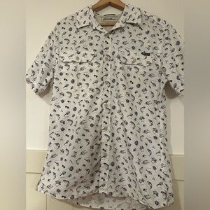 Eddie Bauer White and Blue fishing theme button down shirt size M‎